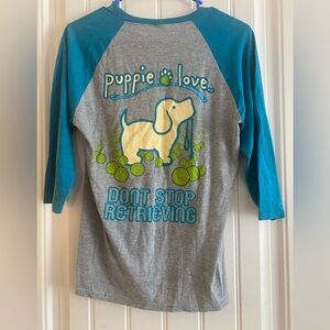 Small Grey and Blue Quarter Length Tennis Themed Puppie Love Shirt